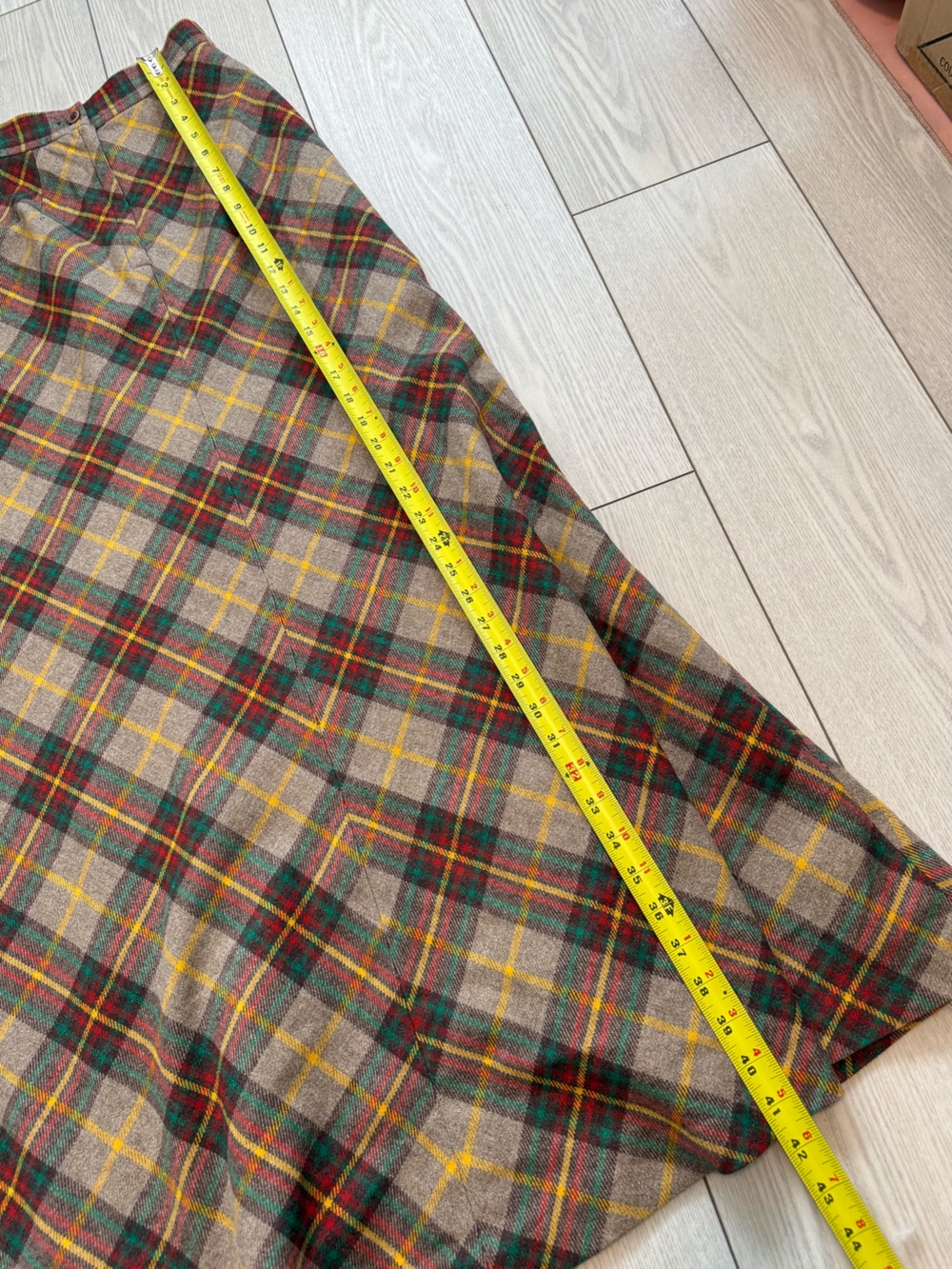 Vintage 100% wool plaid maxi skirt 12 brown red yellow tartan academia Canada - Picture 3 of 7